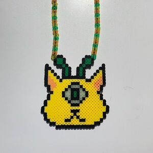 Perler Beaded Necklace with Yellow Cat Pendant